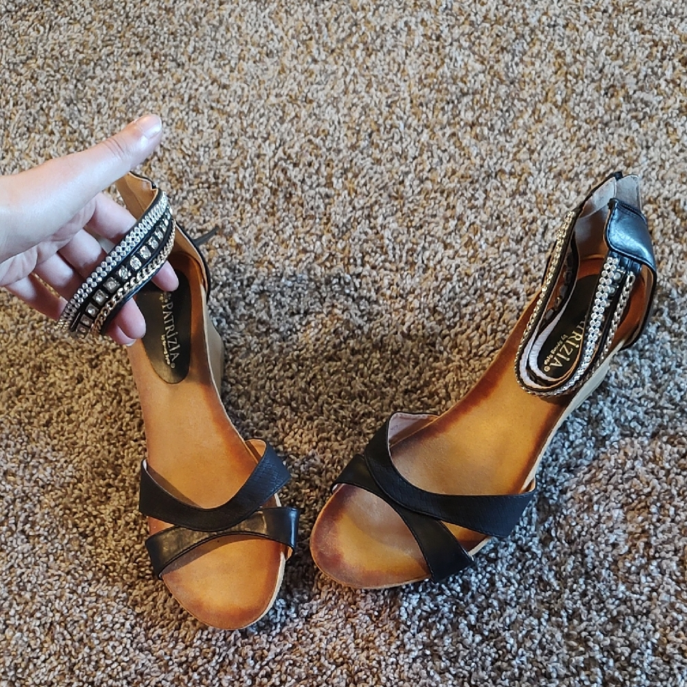 Size 40 Blingy Strappy Inch Helled Sandal Black Faux Leather Patrizia